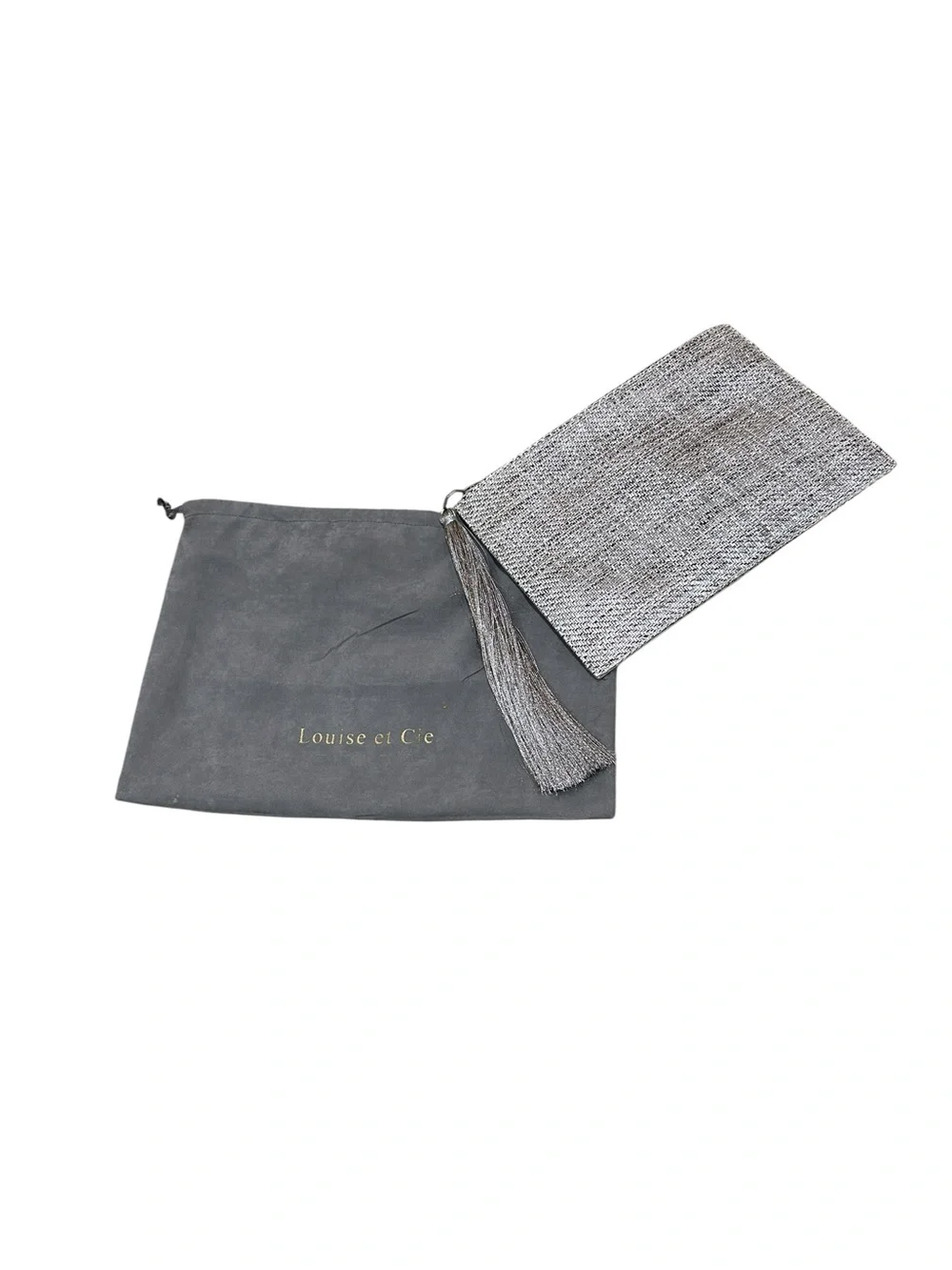 NWT Louise et Cie Silver Metallic mesh pebble leather Tassel Clutch in dustbag
